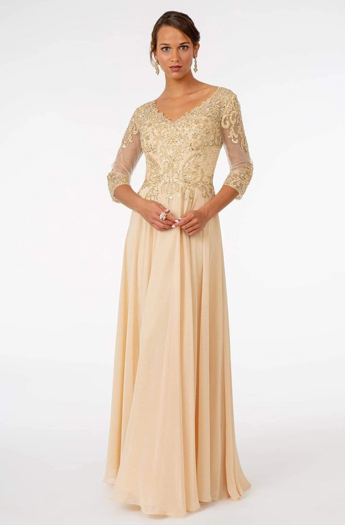 Elizabeth K - GL2925 Embroidered V-Neck A-Line Dress 3 Elizabeth K - GL2925 Embroidered V-Neck A-Line Dress