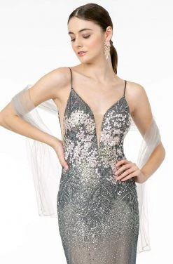 Elizabeth K - GL2929 Metallic Glitter Plunging V-Neck Gown 10 Elizabeth K - GL2929 Metallic Glitter Plunging V-Neck Gown