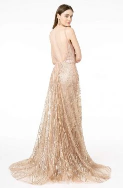 Elizabeth K - GL2955 Sequined Deep V-Neck A-Line Gown