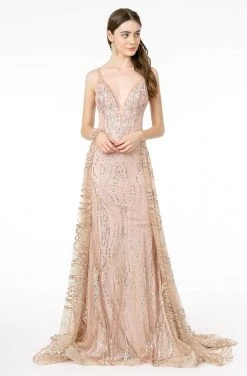 Elizabeth K - GL2955 Sequined Deep V-Neck A-Line Gown