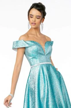 Elizabeth K - GL2982 Folded Off Shoulder Metallic Lame A-Line Gown 21 Elizabeth K - GL2982 Folded Off Shoulder Metallic Lame A-Line Gown