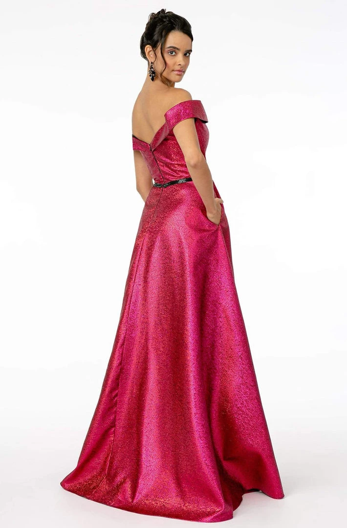 Elizabeth K - GL2982 Folded Off Shoulder Metallic Lame A-Line Gown 10 Elizabeth K - GL2982 Folded Off Shoulder Metallic Lame A-Line Gown