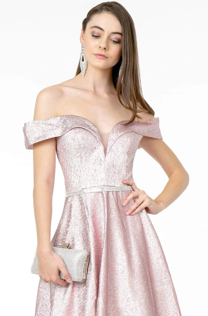 Elizabeth K - GL2982 Folded Off Shoulder Metallic Lame A-Line Gown 14 Elizabeth K - GL2982 Folded Off Shoulder Metallic Lame A-Line Gown