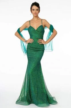 Elizabeth K - GL2988 Glitter Mesh Deep V-Neck Trumpet Dress 14 Elizabeth K - GL2988 Glitter Mesh Deep V-Neck Trumpet Dress