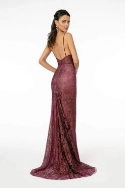 Elizabeth K - GL2989 Embellished Deep V-Neck Trumpet Dress