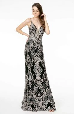 Elizabeth K - GL2990 Jeweled Deep V-Neck Sheath Dress 14 Elizabeth K - GL2990 Jeweled Deep V-Neck Sheath Dress