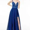 Elizabeth K - GL2997 Deep V-Neck A-Line Gown With Slit