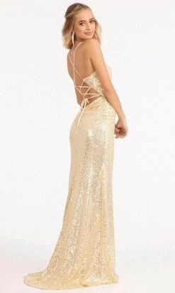 Elizabeth K GL3049 - Floral Applique Sequin Prom Dress