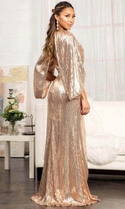 Elizabeth K GL3062 - Cape Sleeve Sequin Mermaid Dress