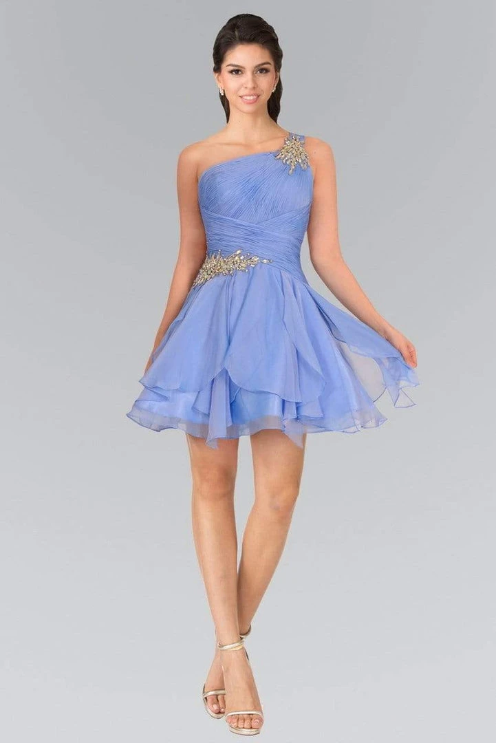Elizabeth K - GS1037 Jeweled One Shoulder Short Ruffled Dress 6 Elizabeth K - GS1037 Jeweled One Shoulder Short Ruffled Dress