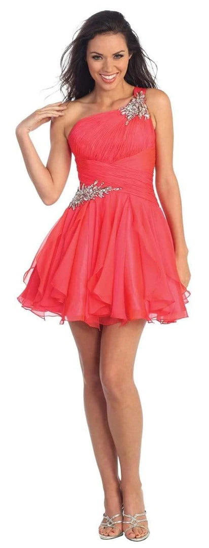 Elizabeth K - GS1037 Jeweled One Shoulder Short Ruffled Dress 10 Elizabeth K - GS1037 Jeweled One Shoulder Short Ruffled Dress