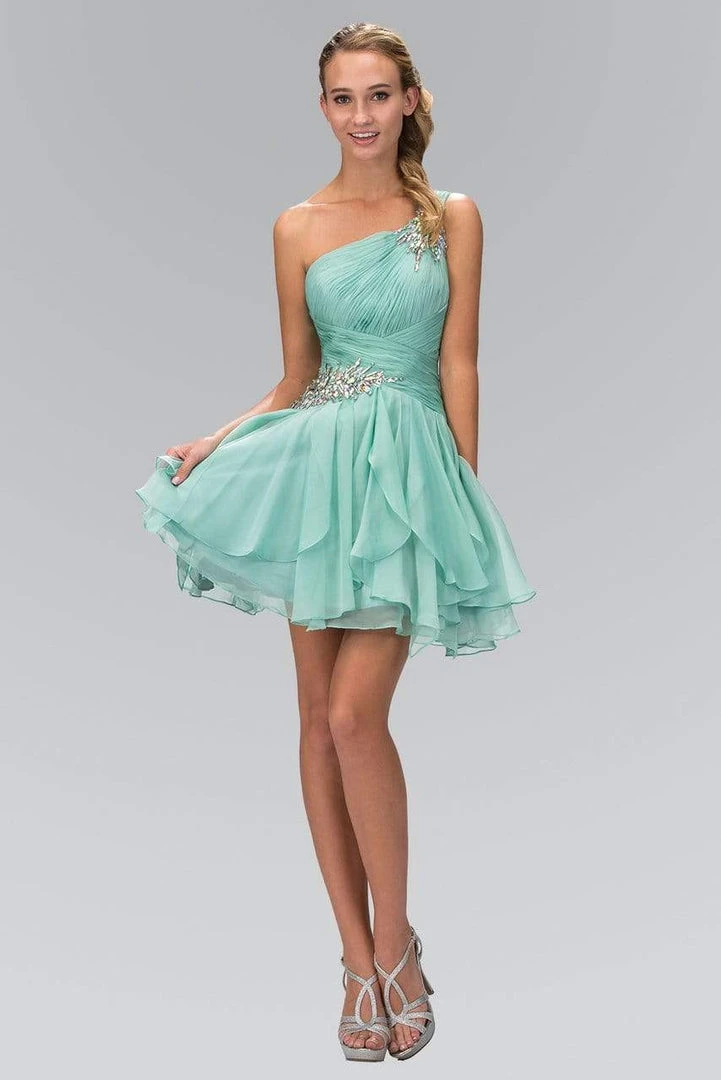 Elizabeth K - GS1037 Jeweled One Shoulder Short Ruffled Dress 3 Elizabeth K - GS1037 Jeweled One Shoulder Short Ruffled Dress