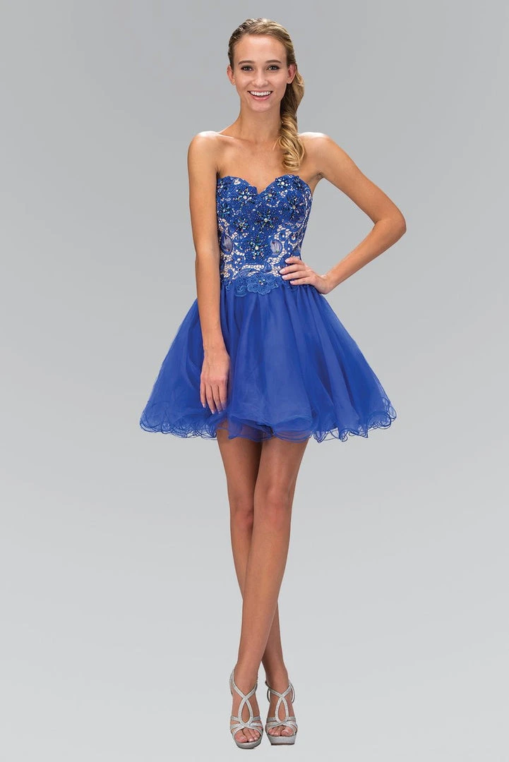 Elizabeth K - GS1110 Laced Sweetheart Neck Tulle Short Dress 4 Elizabeth K - GS1110 Laced Sweetheart Neck Tulle Short Dress