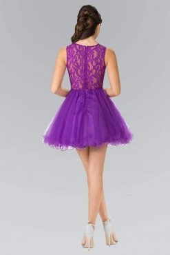 Elizabeth K - GS1427 Sleeveless Lace Bodice Short Dress