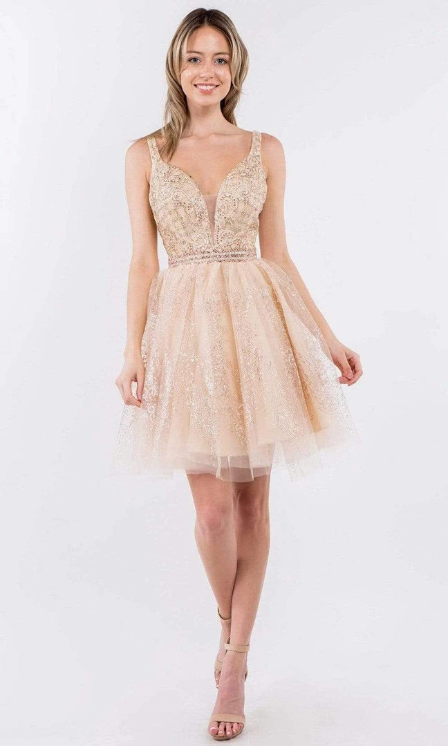 Elizabeth K - GS1965 Jeweled Waist Glitter A-Line Dress 12 Elizabeth K - GS1965 Jeweled Waist Glitter A-Line Dress