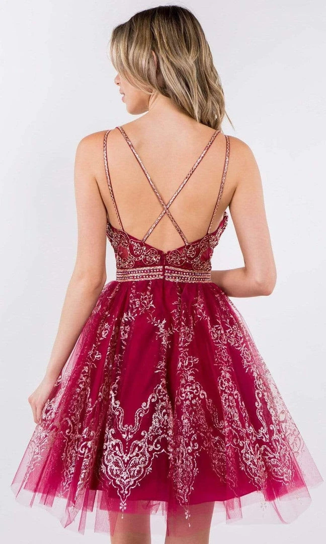 Elizabeth K - GS1965 Jeweled Waist Glitter A-Line Dress 9 Elizabeth K - GS1965 Jeweled Waist Glitter A-Line Dress