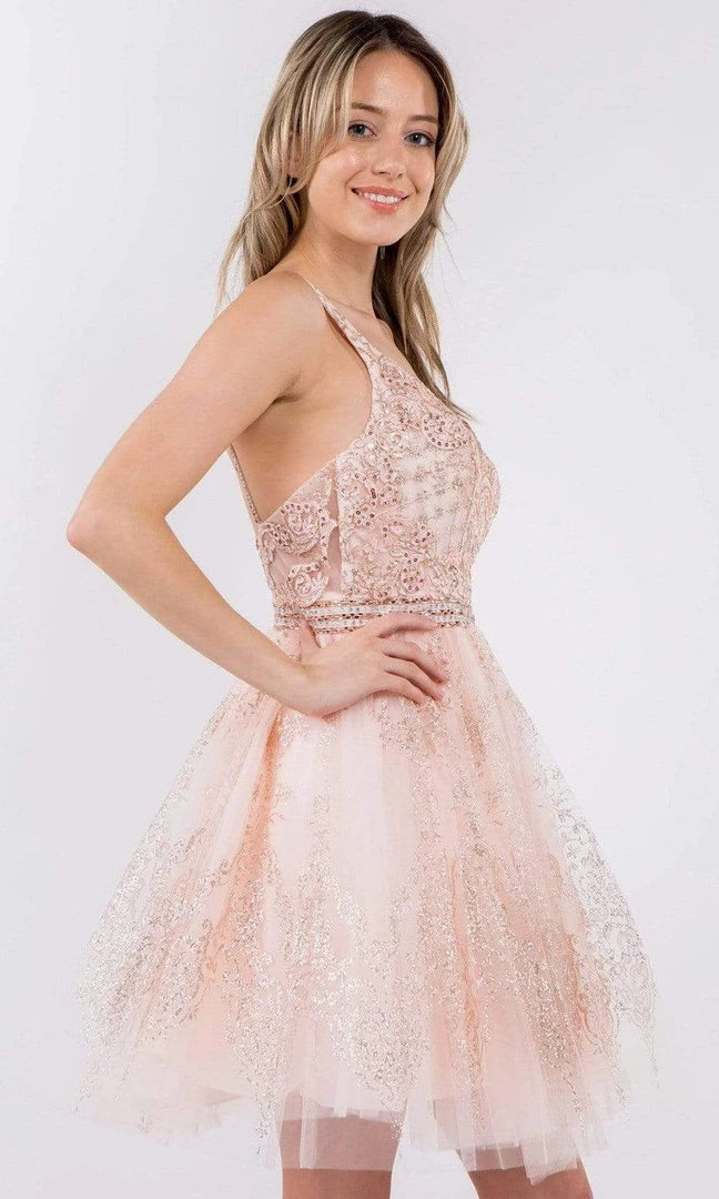 Elizabeth K - GS1965 Jeweled Waist Glitter A-Line Dress 5 Elizabeth K - GS1965 Jeweled Waist Glitter A-Line Dress