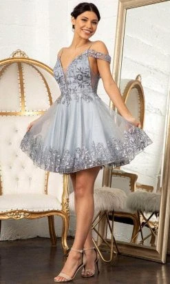 Elizabeth K GS1997 - Glitter V-Neck Cocktail Dress