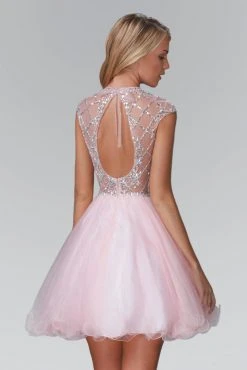 Elizabeth K - GS2044 Jeweled Illusion High Neck Tulle Dress