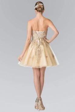 Elizabeth K - GS2371 Strapless Sweetheart Gold Lace Applique Dress 33 Elizabeth K - GS2371 Strapless Sweetheart Gold Lace Applique Dress