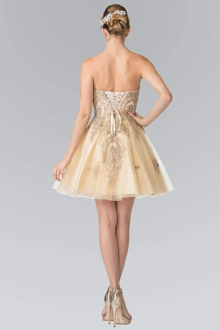 Elizabeth K - GS2371 Strapless Sweetheart Gold Lace Applique Dress 17 Elizabeth K - GS2371 Strapless Sweetheart Gold Lace Applique Dress