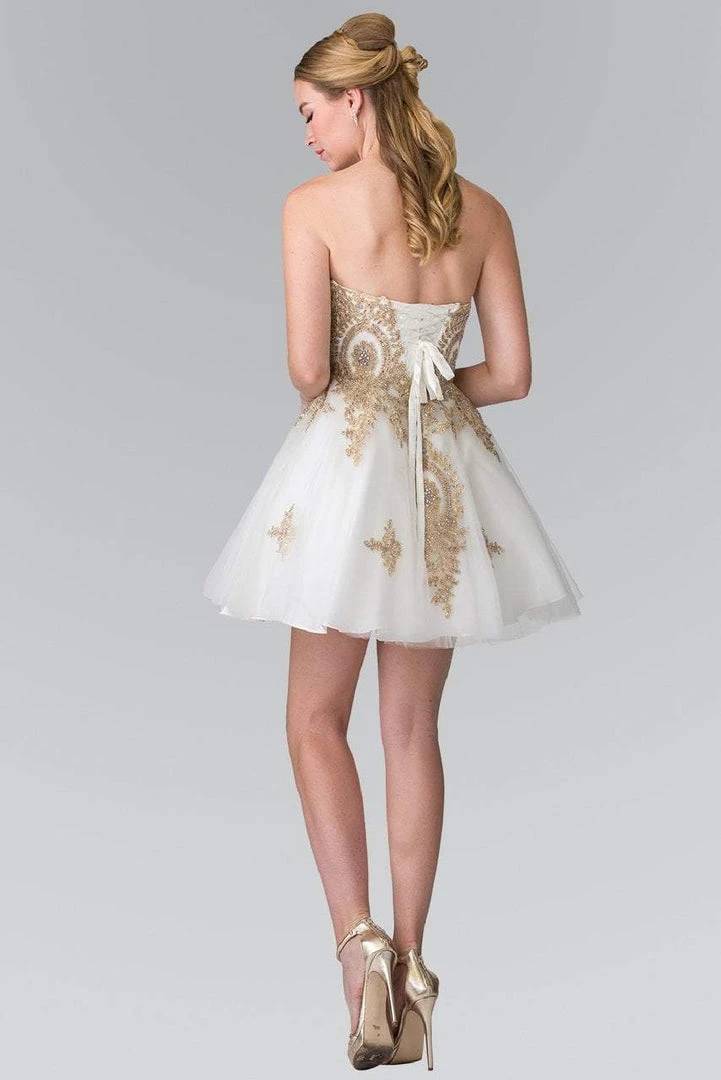 Elizabeth K - GS2371 Strapless Sweetheart Gold Lace Applique Dress 10 Elizabeth K - GS2371 Strapless Sweetheart Gold Lace Applique Dress