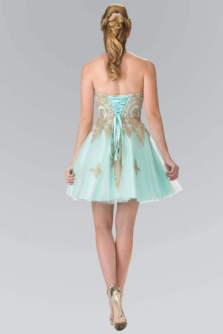 Elizabeth K - GS2371 Strapless Sweetheart Gold Lace Applique Dress 4 Elizabeth K - GS2371 Strapless Sweetheart Gold Lace Applique Dress