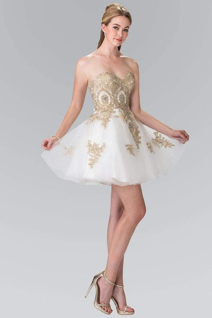 Elizabeth K - GS2371 Strapless Sweetheart Gold Lace Applique Dress 9 Elizabeth K - GS2371 Strapless Sweetheart Gold Lace Applique Dress