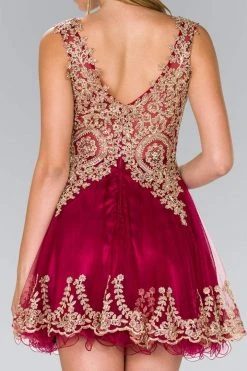 Elizabeth K - GS2403 Gold Lace Applique Tulle Cocktail Dress 21 Elizabeth K - GS2403 Gold Lace Applique Tulle Cocktail Dress