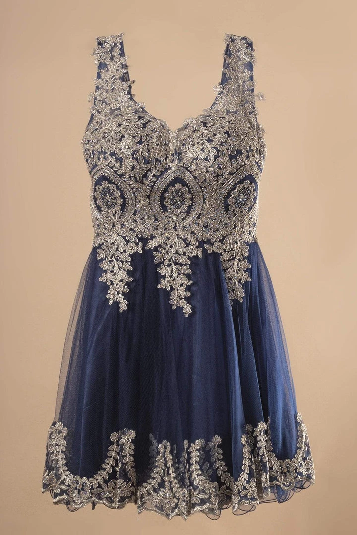 Elizabeth K - GS2403 Gold Lace Applique Tulle Cocktail Dress 11 Elizabeth K - GS2403 Gold Lace Applique Tulle Cocktail Dress