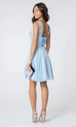 Elizabeth K - GS2807 Lace Bodice Corset Back Chiffon Dress