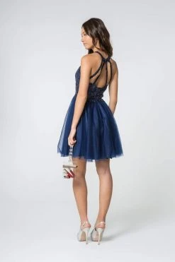 Elizabeth K - GS2809 Embroidered Illusion Jewel Cocktail Dress