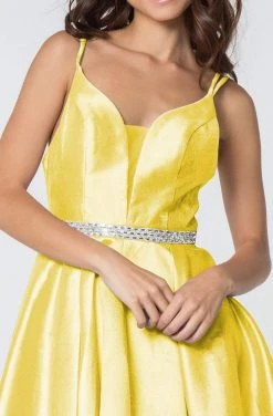 Elizabeth K - GS2843 A-Line Satin Cocktail Dress With Beaded Waistband 32 Elizabeth K - GS2843 A-Line Satin Cocktail Dress With Beaded Waistband