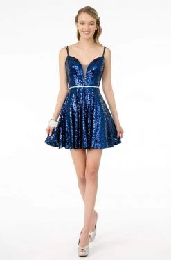 Elizabeth K - GS2847 Sequined Deep V-Neck A-Line Dress 23 Elizabeth K - GS2847 Sequined Deep V-Neck A-Line Dress