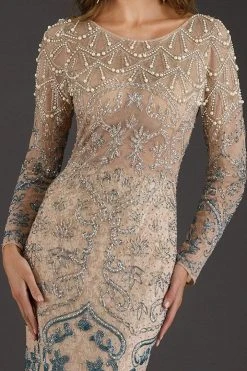 Feriani Couture - 18007 Long Sleeved Beaded Lace Sheath Gown 7 Feriani Couture - 18007 Long Sleeved Beaded Lace Sheath Gown