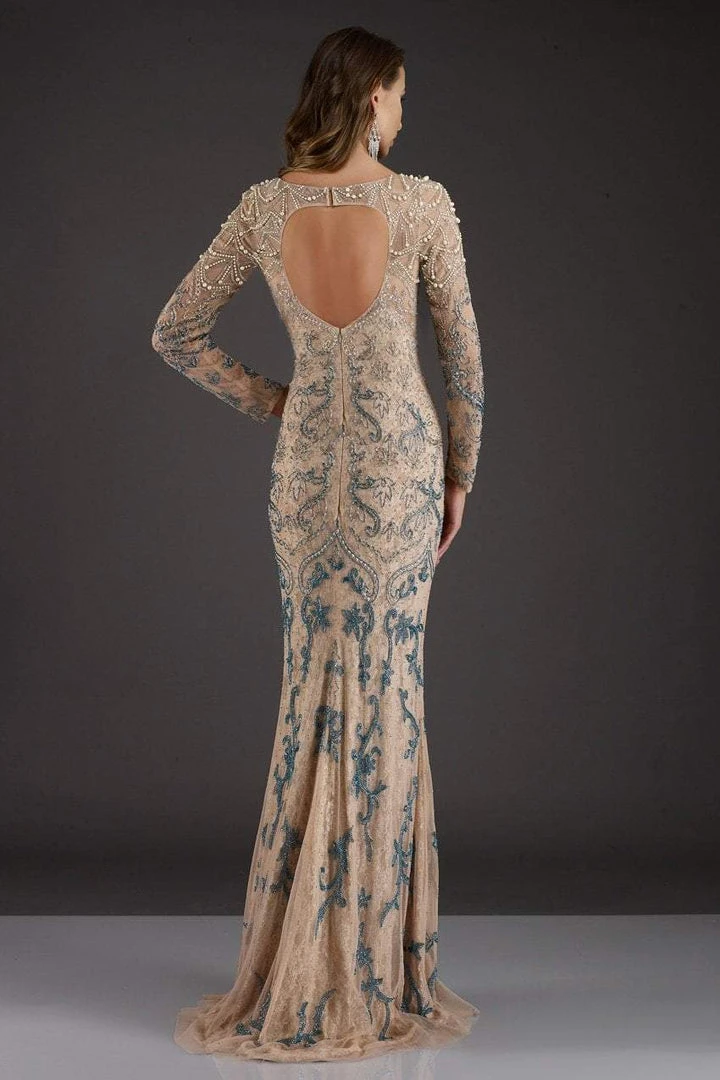 Feriani Couture - 18007 Long Sleeved Beaded Lace Sheath Gown 4 Feriani Couture - 18007 Long Sleeved Beaded Lace Sheath Gown