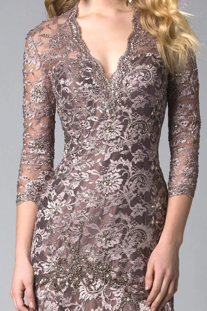 Feriani Couture - 18399 Classy Lace V-Neck Evening Gown 7 Feriani Couture - 18399 Classy Lace V-Neck Evening Gown