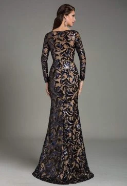 Feriani Couture - 18489 Sheer Long Sleeves Fitted Long Dress