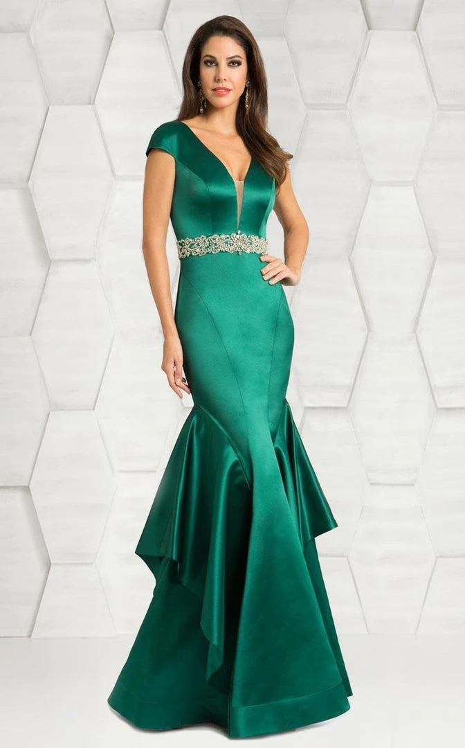 Feriani Couture - 18582 Ruffled Deep V-Neck Mermaid Dress 3 Feriani Couture - 18582 Ruffled Deep V-Neck Mermaid Dress