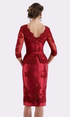 Feriani Couture - 18640 Quarter Sleeve Appliqued Peplum Sheath Dress