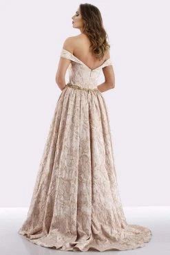 Feriani Couture - 18654 Floral Print Off-Shoulder Gown With Overskirt