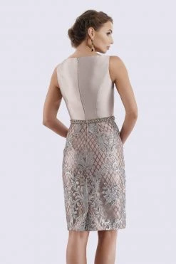 Feriani Couture - 18690 Knee Length Sleek Embroidered Lattice Dress