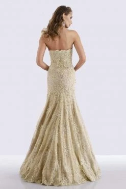 Feriani Couture - 18695 Lace Straight Neck Trumpet Dress With Cape