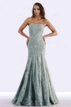 Feriani Couture - 18695 Lace Straight Neck Trumpet Dress With Cape