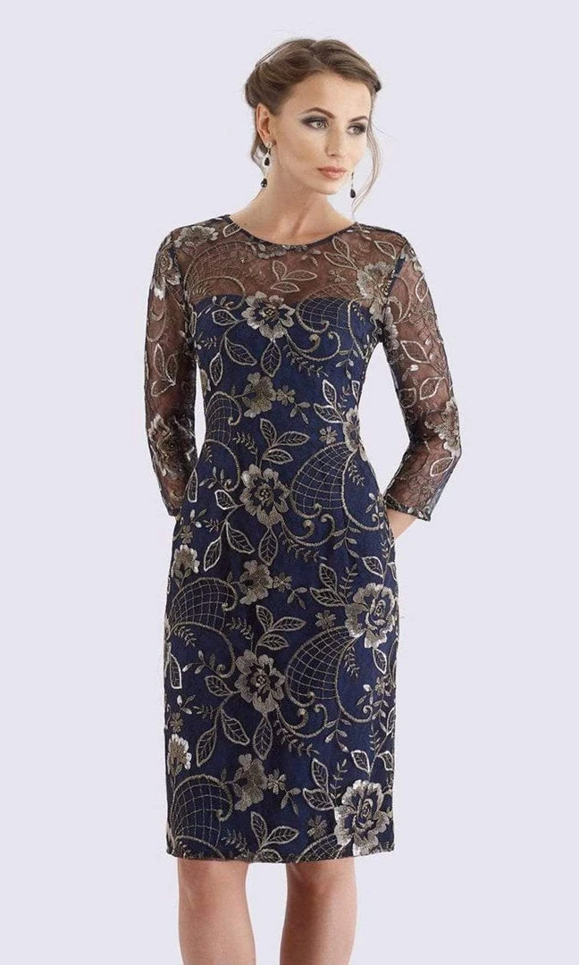 Feriani Couture - 18717 Quarter Length Sleeve Floral Lace Sheath Dress 3 Feriani Couture - 18717 Quarter Length Sleeve Floral Lace Sheath Dress