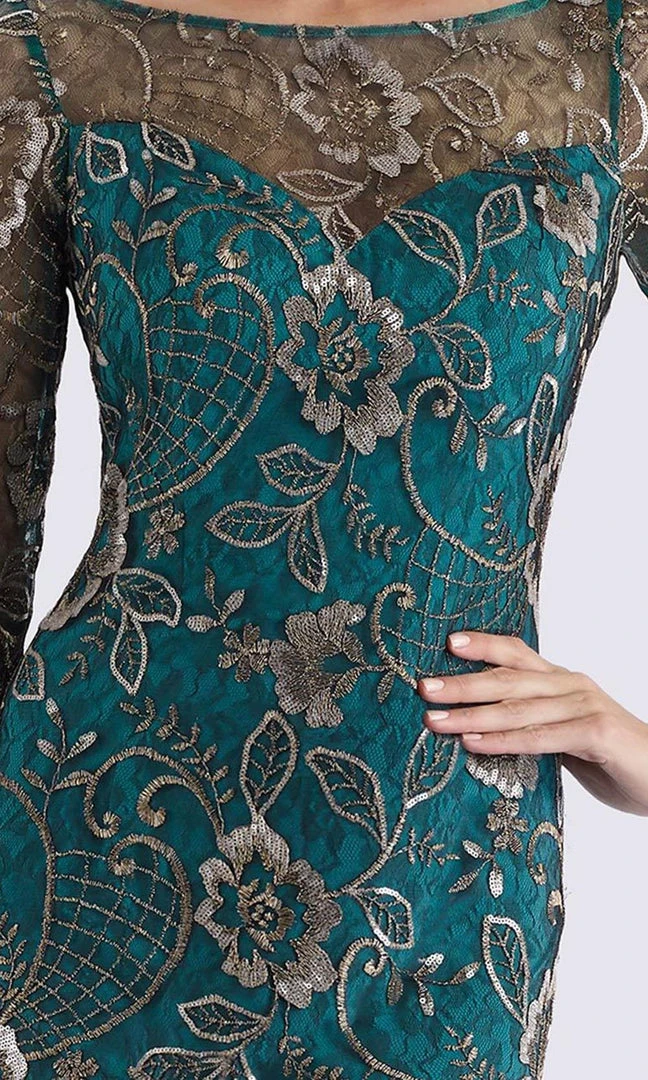 Feriani Couture - 18717 Quarter Length Sleeve Floral Lace Sheath Dress 5 Feriani Couture - 18717 Quarter Length Sleeve Floral Lace Sheath Dress