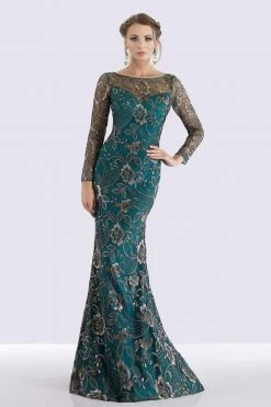 Feriani Couture - 18718 Floral Lace Long Sleeve Sheath Dress