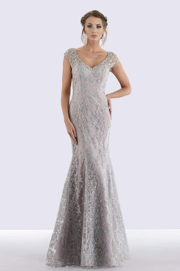 Feriani Couture - 18721 Cap Sleeve V-Neck Embellished Mermaid Gown 3 Feriani Couture - 18721 Cap Sleeve V-Neck Embellished Mermaid Gown