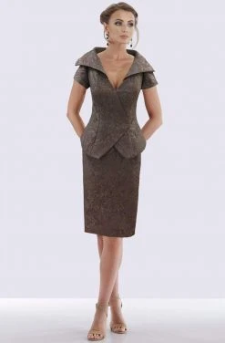 Feriani Couture - 18751 Shawl Style Collar Wide V Neck Cocktail Dress