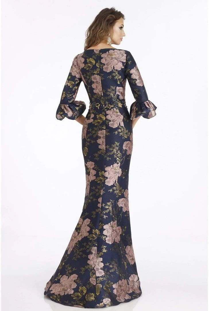 Feriani Couture - 18905 Floral Detailed V-neck Mermaid Dress 4 Feriani Couture - 18905 Floral Detailed V-neck Mermaid Dress